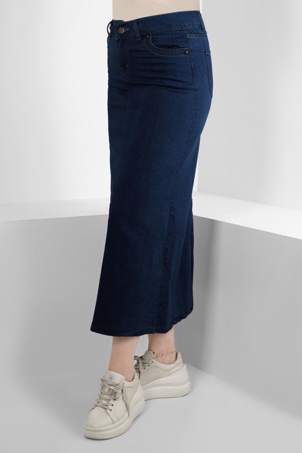 Vêtements hijab BLEU MARINE JUPE EN JEAN AVEC DÉTAIL POCHE T 8012 - TRENDTESETTÜR