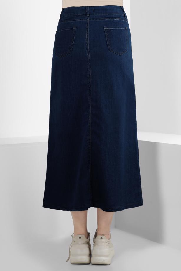 Vêtements hijab BLEU MARINE JUPE EN JEAN AVEC DÉTAIL POCHE T 8012 - TRENDTESETTÜR