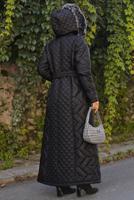 Tesettür giyim SİYAH KAPÜŞONLU ŞİŞME MANTO T 066