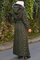 Tesettür giyim HAKİ KAPÜŞONLU ŞİŞME MANTO T 066