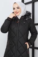 Hijab clothing BLACK FURRY HOODED COAT T 017-1