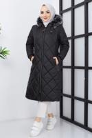 Hijab clothing BLACK FURRY HOODED COAT T 017-1