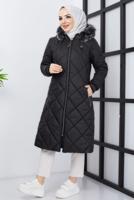 Hijab clothing BLACK FURRY HOODED COAT T 017-1