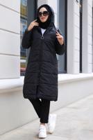 Tesettür giyim SİYAH KAPÜŞONLU ŞİŞME KABAN T 0215