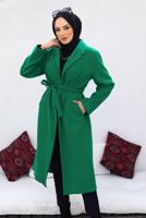 Tesettür giyim YEŞİL KUŞAKLI KABAN T 02516