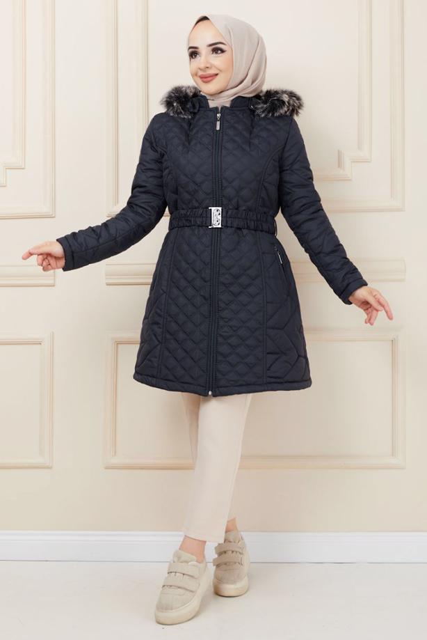 Vêtements hijab BLEU MARINE DOUDOUNE À CAPUCHE FOURRURE T 0566 - TRENDTESETTÜR