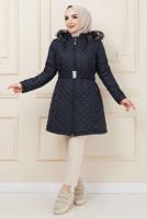 Vêtements hijab BLEU MARINE DOUDOUNE À CAPUCHE FOURRURE T 0566