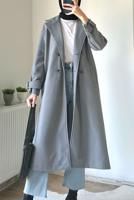 Tesettür giyim GRİ KRUVAZE YAKA KABAN T 0695