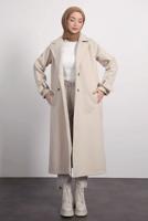 Tesettür giyim EKRU KRUVAZE YAKA KABAN T 0695