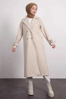 Tesettür giyim EKRU KRUVAZE YAKA KABAN T 0695