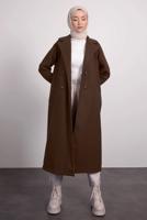 Tesettür giyim KAHVE KRUVAZE YAKA KABAN T 0695