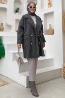 Tesettür giyim GRİ KRUVAZE YAKA KABAN T 0777