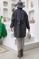 Tesettür giyim GRİ KRUVAZE YAKA KABAN T 0777