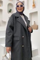 Tesettür giyim GRİ KRUVAZE YAKA KABAN T 0777