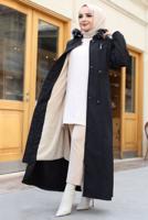 Tesettür giyim SİYAH KAPÜŞONLU MANTO T 0867