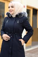 Tesettür giyim LACİVERT KAPÜŞONLU MANTO T 0867