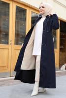 Tesettür giyim LACİVERT KAPÜŞONLU MANTO T 0867