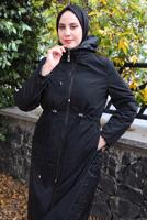 Tesettür giyim SİYAH KAPÜŞONLU KABAN T 0911