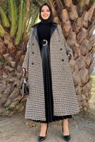 Tesettür giyim SİYAH KAZAYAĞI DESENLİ KABAN T 0977