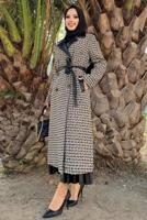 Tesettür giyim SİYAH KAZAYAĞI DESENLİ KABAN T 0977