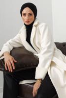 Tesettür giyim EKRU KUŞAKLI SUNİ DERİ KABAN T 1153