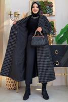 Tesettür giyim SİYAH DESENLİ CEPLİ KABAN T 1177