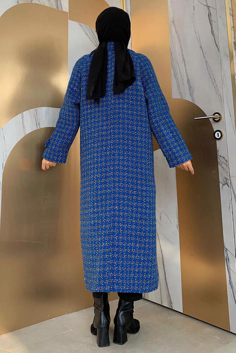 Tesettür giyim LACİVERT DESENLİ CEPLİ KABAN T 1177