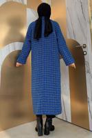 Tesettür giyim LACİVERT DESENLİ CEPLİ KABAN T 1177