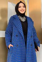 Tesettür giyim LACİVERT DESENLİ CEPLİ KABAN T 1177