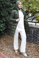 Tesettür giyim HAKİ KAPÜŞONLU ŞİŞME KABAN T 1531