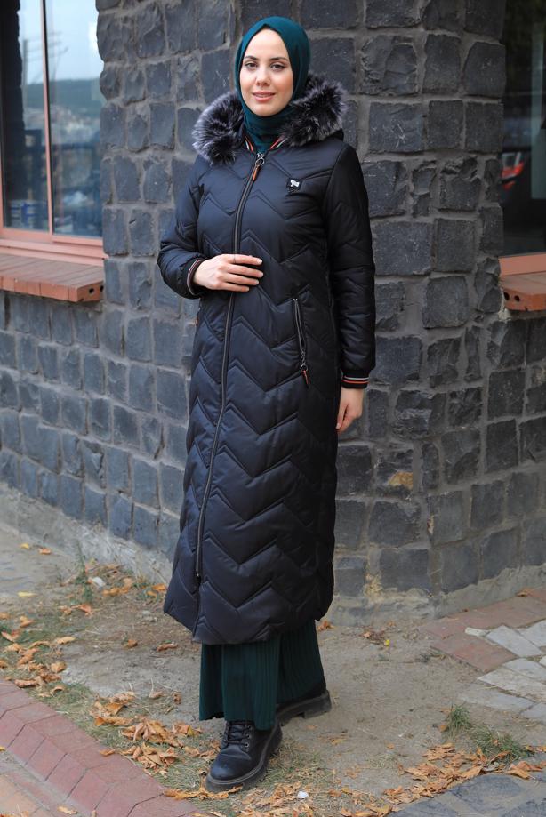 Tesettür giyim  KAPÜŞONLU MANTO T 1823 - TRENDTESETTÜR