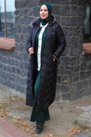 Tesettür giyim SİYAH KAPÜŞONLU MANTO T 1823