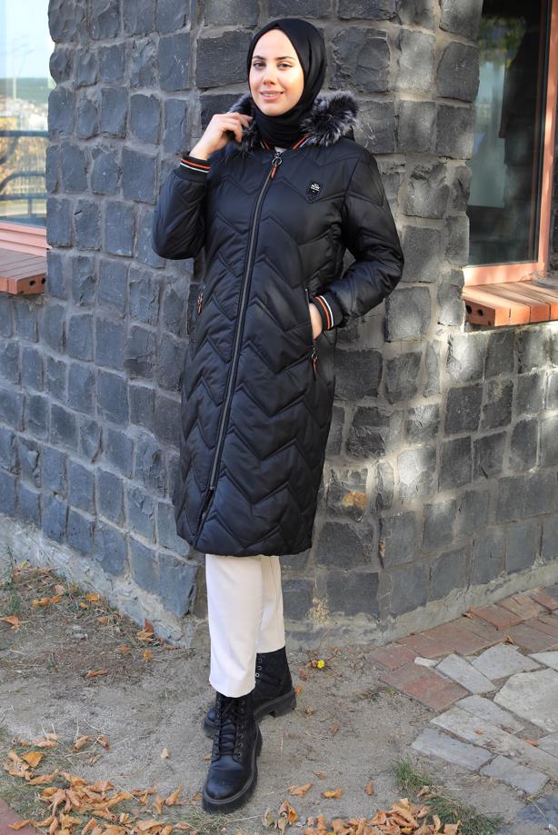 Tesettür giyim  KAPÜŞONLU KABAN T 1823-1 - TRENDTESETTÜR