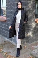 Tesettür giyim SİYAH KAPÜŞONLU KABAN T 1823-1