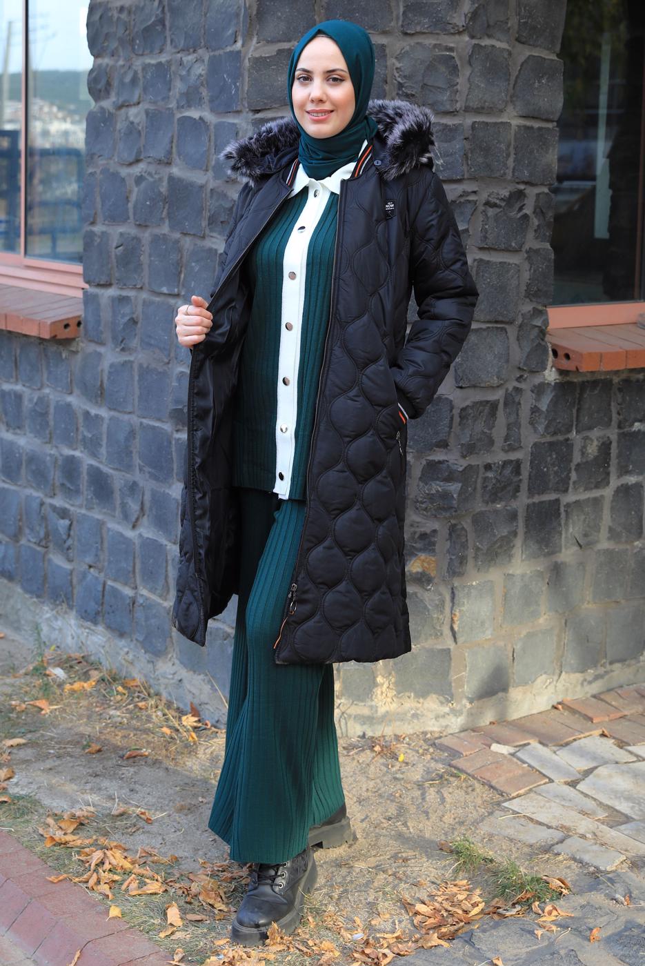 Hijab clothing BLACK HOODED COAT T 1835