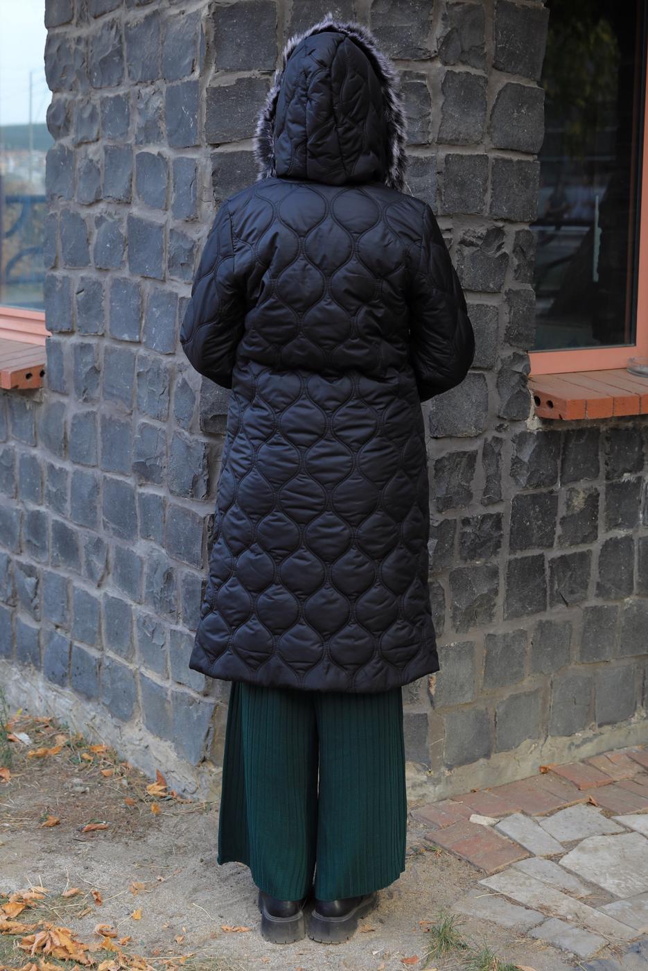 Hijab clothing BLACK HOODED COAT T 1835