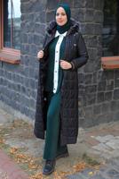 Tesettür giyim SİYAH KAPÜŞONLU MANTO T 1847