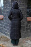 Tesettür giyim SİYAH KAPÜŞONLU MANTO T 1847