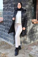 Tesettür giyim SİYAH KAPÜŞONLU ŞİŞME KABAN T 2142