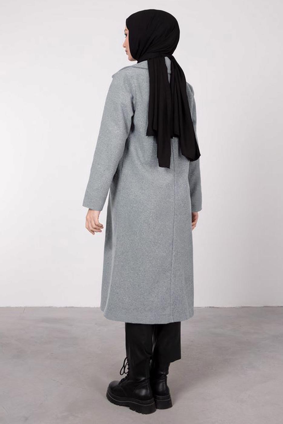 Tesettür giyim GRİ KRUVAZE YAKA KABAN T 2212