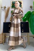 Tesettür giyim KAHVE KUŞAKLI KAŞE KABAN T 2277