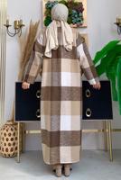 Tesettür giyim KAHVE KUŞAKLI KAŞE KABAN T 2277