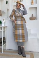 Tesettür giyim GRİ EKOSE DESENLİ KABAN T 2977