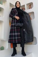 Tesettür giyim GRİ EKOSE DESENLİ KABAN T 2977