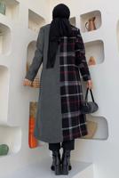 Tesettür giyim GRİ EKOSE DESENLİ KABAN T 2977