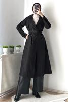 Tesettür giyim SİYAH KEMERLİ KAP T 3695