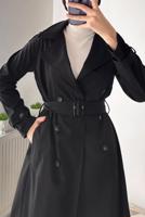 Tesettür giyim SİYAH KEMERLİ KAP T 3695