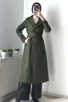 Vêtements hijab KAKI MANTEAU CEINTURE T 3695