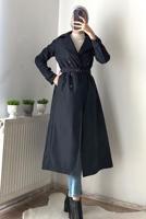 Vêtements hijab BLEU MARINE MANTEAU CEINTURE T 3695