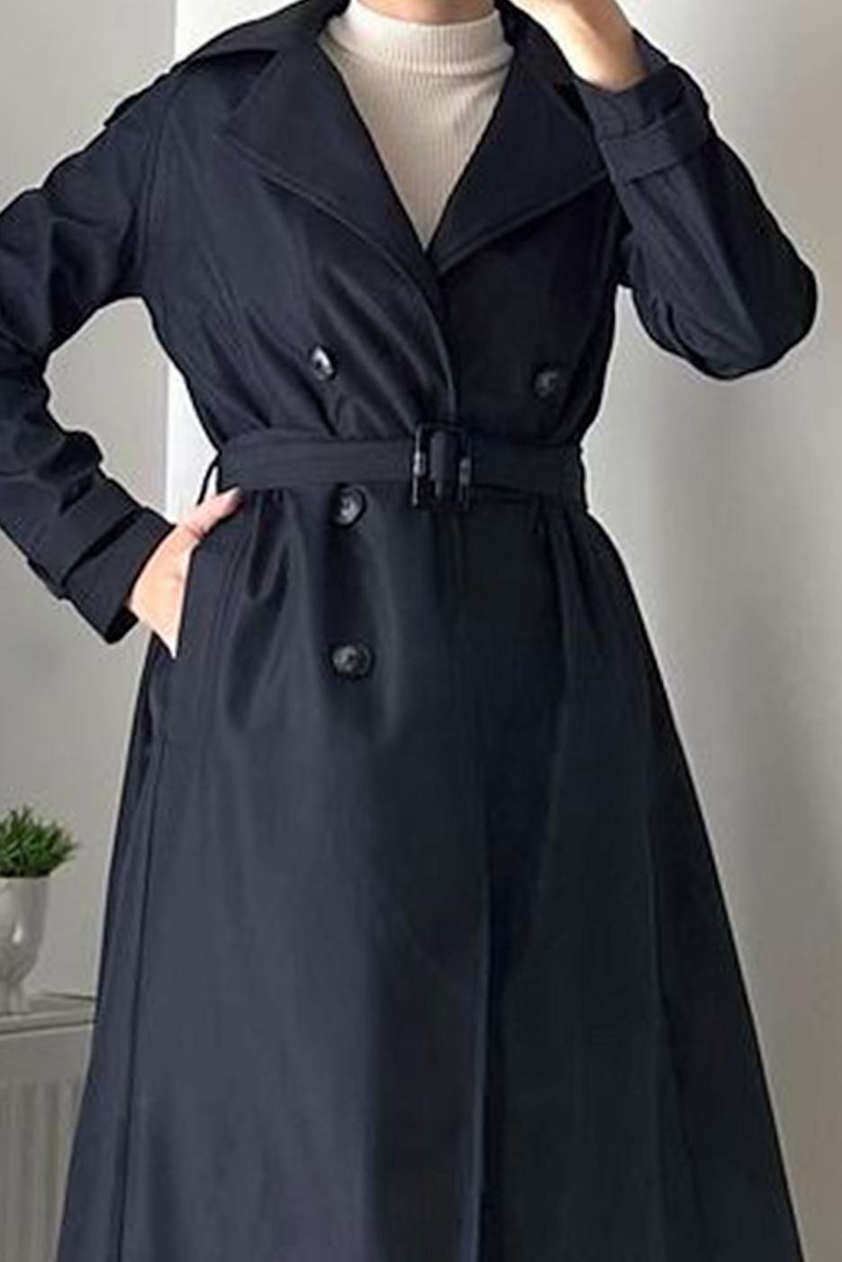 Vêtements hijab BLEU MARINE MANTEAU CEINTURE T 3695